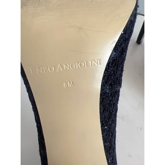ENZO ANGIOLINI PEEP TOE BLACK SATIN GLITTER FABRIC STILETTO HEELS SIZE 8M - Picture 9 of 11